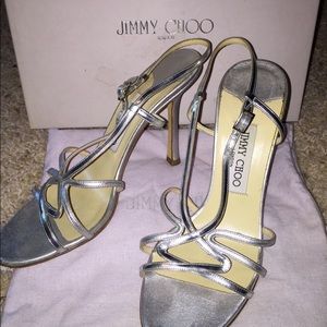 Jimmy Choo Silver Strappy Heels 38/8 Worn 1X